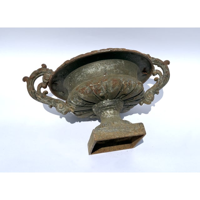 Rococo Pair of Chambord Cast Iron Urns With Weathered Patina, Circa 1850 For Sale - Image 3 of 5