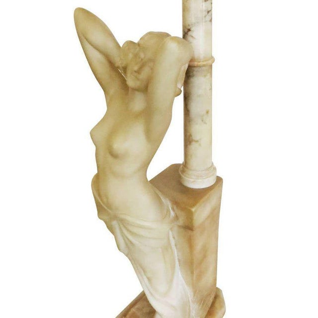 Stone Early 20th Century Edwardian Era Italian Carved Alabaster Nude Greco-Roman Female Figural Lamp For Sale - Image 7 of 10
