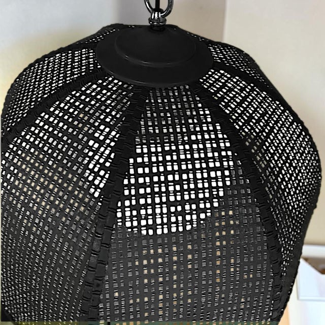 Mid Century Modern 70's Dark Brown Cane Wicker Rattan Pendant Lamp Hanging Light Fixture For Sale In Palm Springs - Image 6 of 12