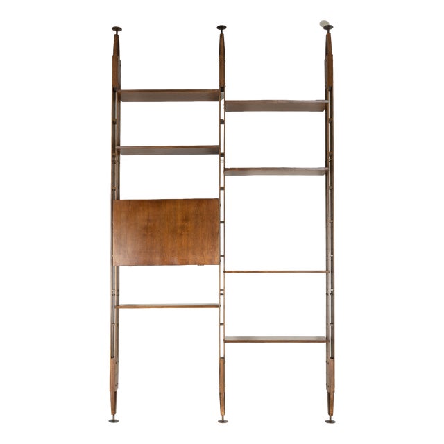 Vintage Italian Floor-to-Ceiling Oak Bookcase, 1960s For Sale