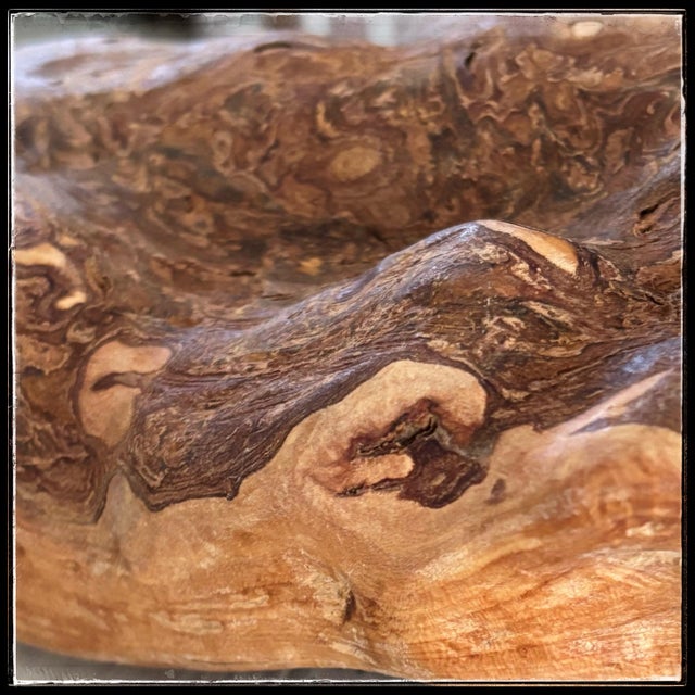 Burnt Umber Handcrafted Wood Mantel Accents 3pc Tray Bowl Bottle For Sale - Image 8 of 12