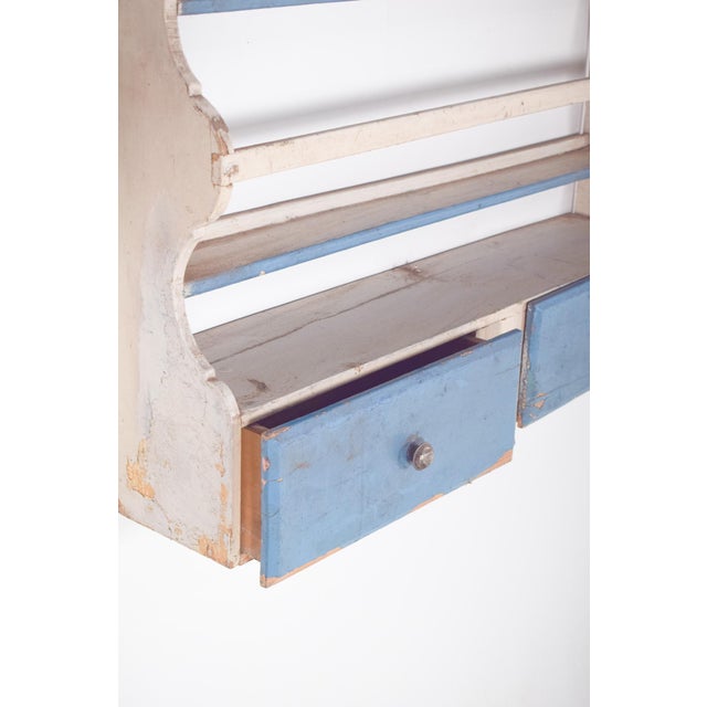 Wood White and Sky-Blue Painted Portuguese Plate Rack, 1950 For Sale - Image 7 of 9