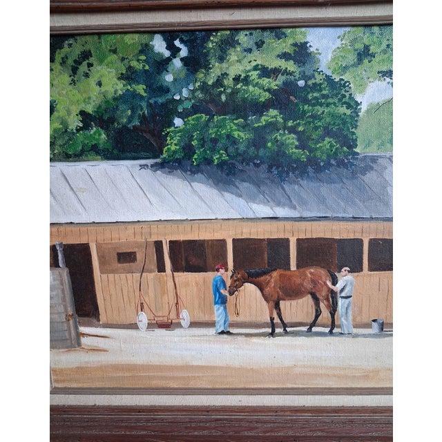 Realism Vintage Equestrian Stable Scene Oil Painting by M. MacMillan For Sale - Image 3 of 6