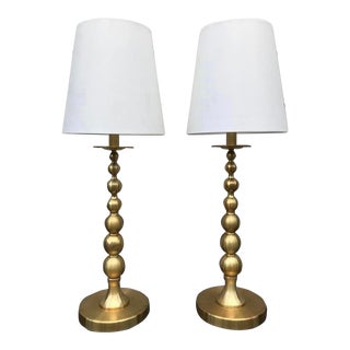 Contemporary Ralph Lauren Brushed Gold Stacked Sphere Buffet Lamps - a Pair For Sale