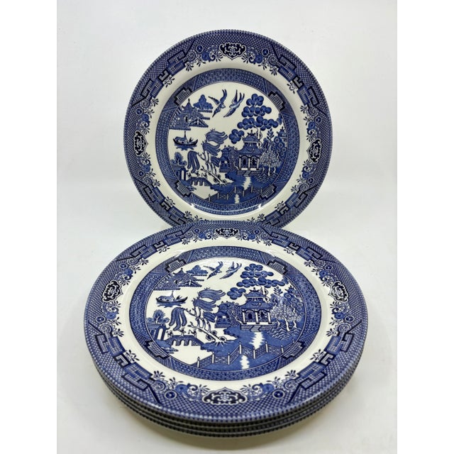 10.25"plates marked backside Dishwasher safe A classic blue willow popular pattern Five dinner plates.