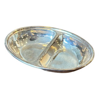 Vintage Hotel Silver Small Oval Divided Dish For Sale