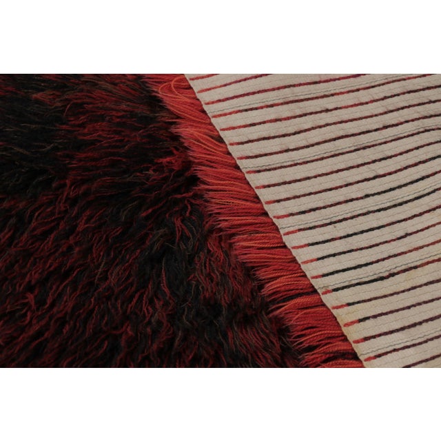 Textile Vintage Swedish Rya Rug With Crimson and Black Abstract Pattern - Rug & Kilim For Sale - Image 7 of 9