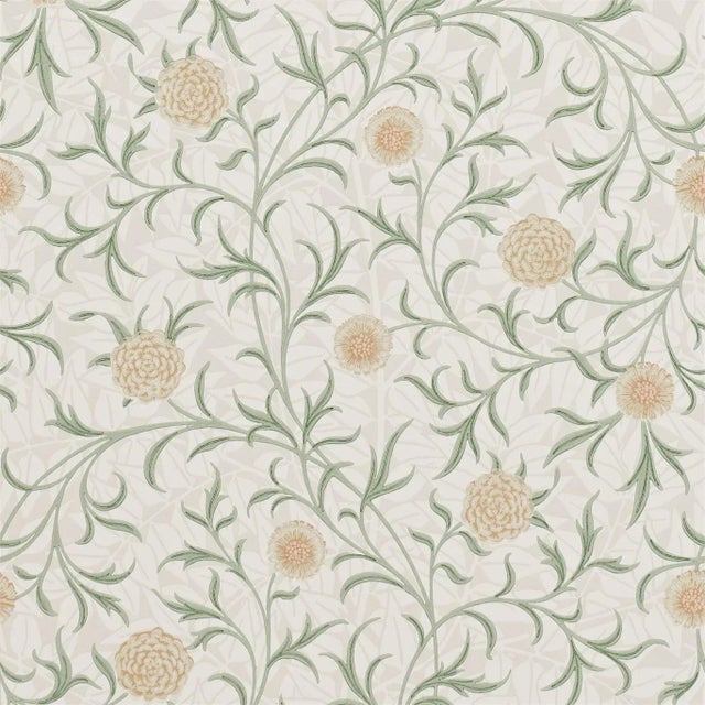 Morris & Co Scroll Wallpaper in Thyme/Pear - a Sample For Sale
