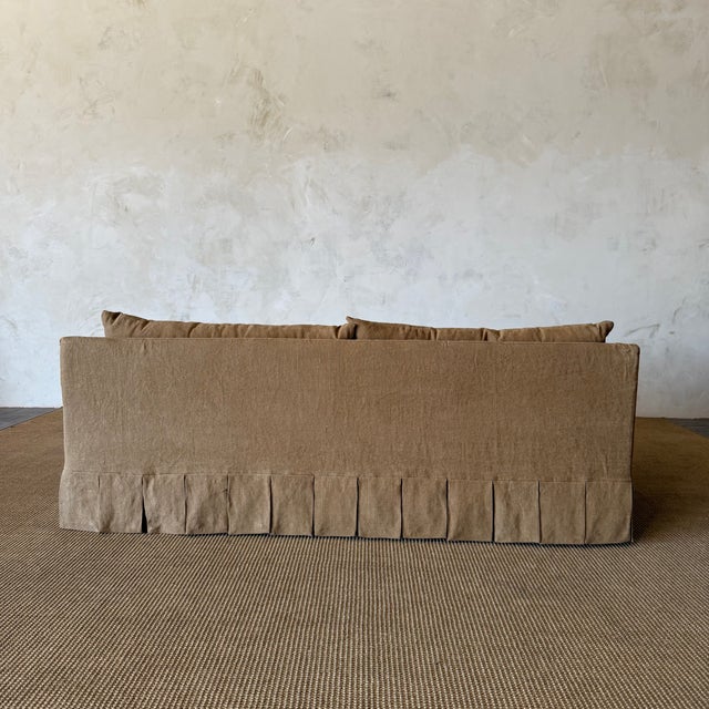 Parisian Sofa Slip Covered in Belgian Spice Linen For Sale - Image 11 of 16