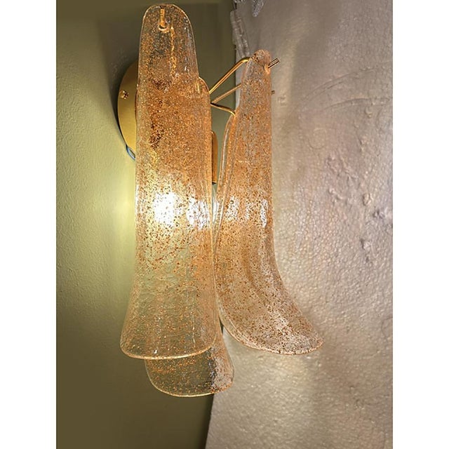 Clear-gold “selle” murano glass wall sconces contemporary and vintage mazzega style wall sconce. transparent with gold...