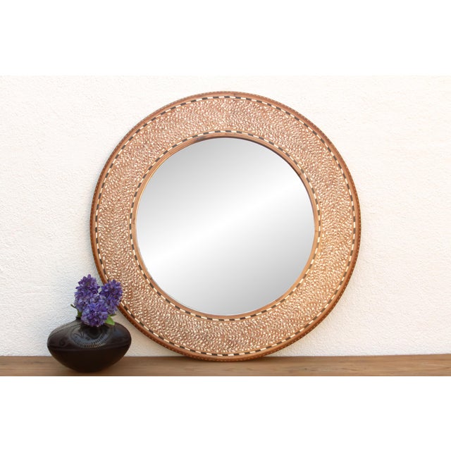 Tan Finely Fern Leaf Inlay Round Mirror For Sale - Image 8 of 8