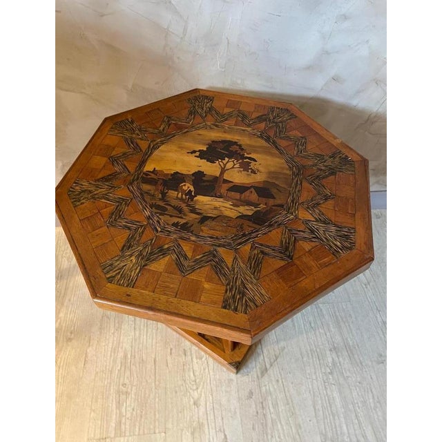 French Oak Marquetry Table, 1920s For Sale - Image 4 of 17