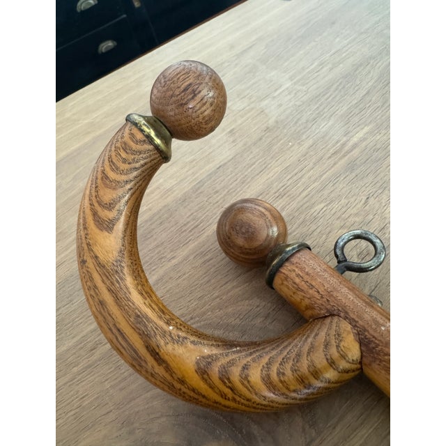 Wood Rustic Early American Wood and Brass Wall Coat Rack For Sale - Image 7 of 8