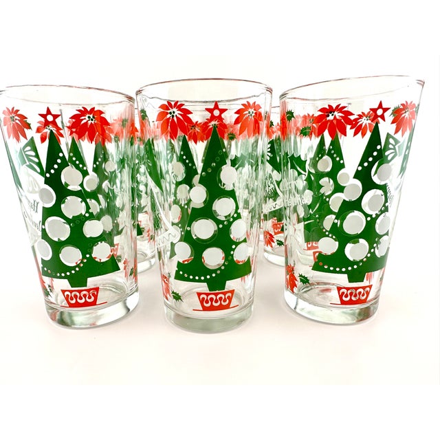 Green 1960s Mid-Century Hazel Atlas Christmas Tree and Poinsettia Glasses, Set of 12 For Sale - Image 8 of 11