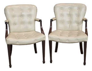 Pair of Late 20th Century Hickory Chair Mahogany Tufted Yellow Leather Open Arm Chairs