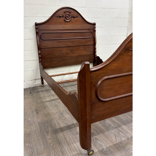 Antique Full Size Victorian Walnut Carved Bedframe For Sale In Kansas City - Image 6 of 13