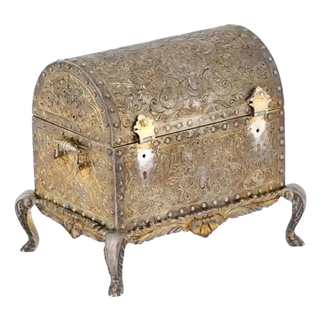 Late 19th Century Antique Portuguese Sterling Silver Box With Stand For Sale