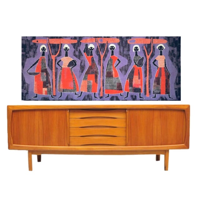 Mid-Century Modern 60s Vintage Mid-Century Modern Huge Mural Size Cubist Textile Fiber Art Wall Hanging Women For Sale - Image 3 of 7