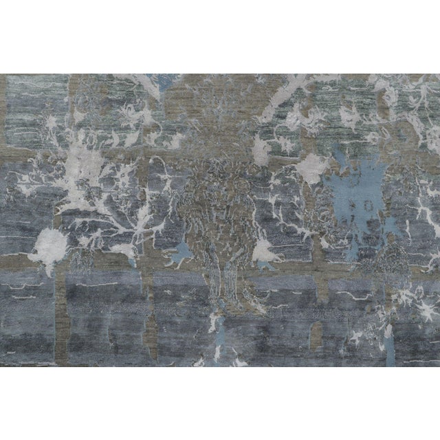 Rug & Kilim’s Distressed Contemporary Floral Rug, in Gray & Blue Hues For Sale In New York - Image 6 of 12