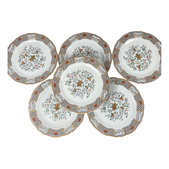 Vintage Dessert Plates with Rouen Sainfoin Pattern from Gien, 1990, Set of 6 For Sale