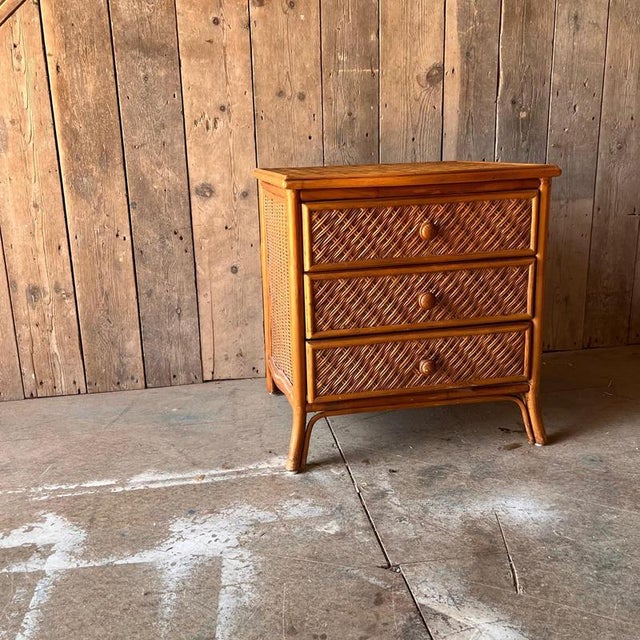 Vintage Wicker Bedside Table with Drawers For Sale - Image 3 of 6