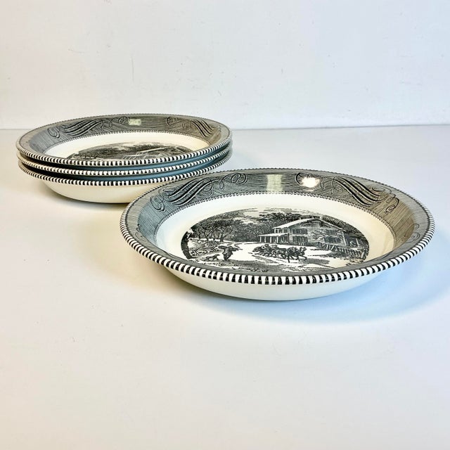 1970s Vintage Americana Boho Chic Jeannette China Black Supper Bowl-Plate - Set of 4. For Sale - Image 12 of 13