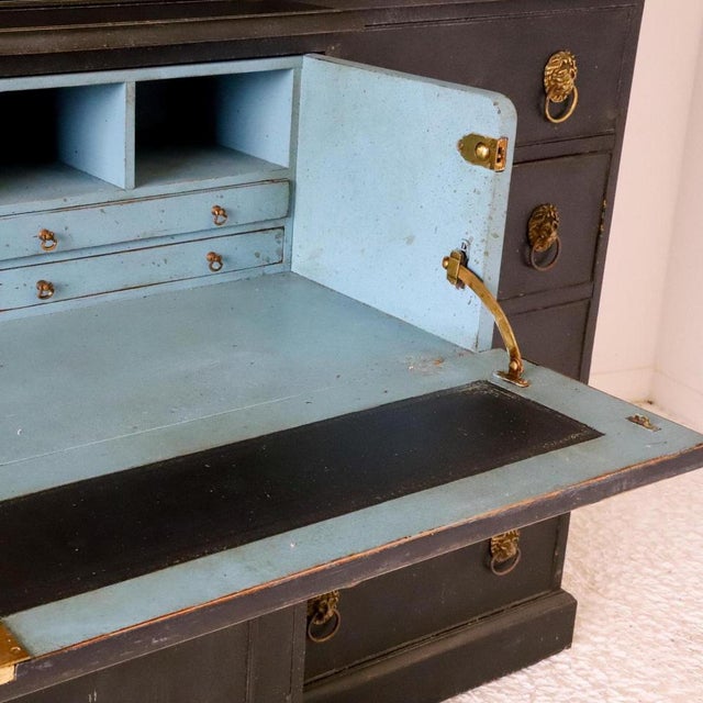 Painted 4-Door Library Bookcase with Secretaire, 1910s For Sale - Image 9 of 18