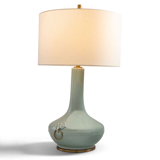 2020s Lotus Celadon Lamp For Sale - Image 5 of 7