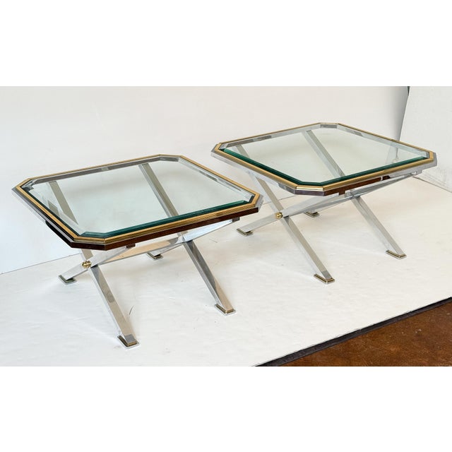 A pair of fine Italian Modern low square end or coffee tables from the Hollywood Regency era - each featuring a...