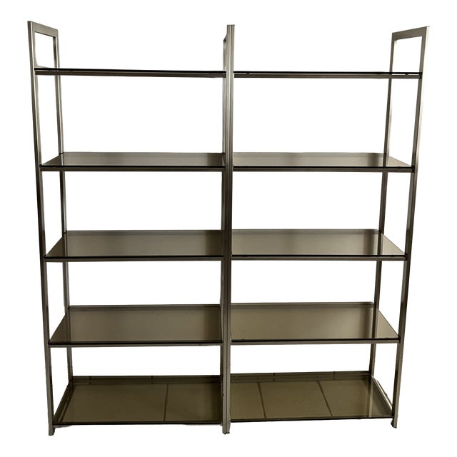 French Anodized Metal and Smoked Glass Shelving Units from Artelano, 1970s, Set of 2 For Sale