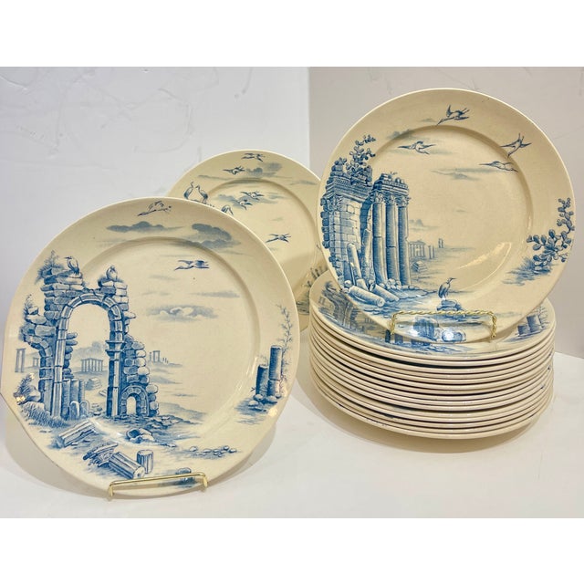 Just in, Set of 18 French Architectural "Ruines" Faience Plates by Gien c.1900 This is a great set of 18 rare French...