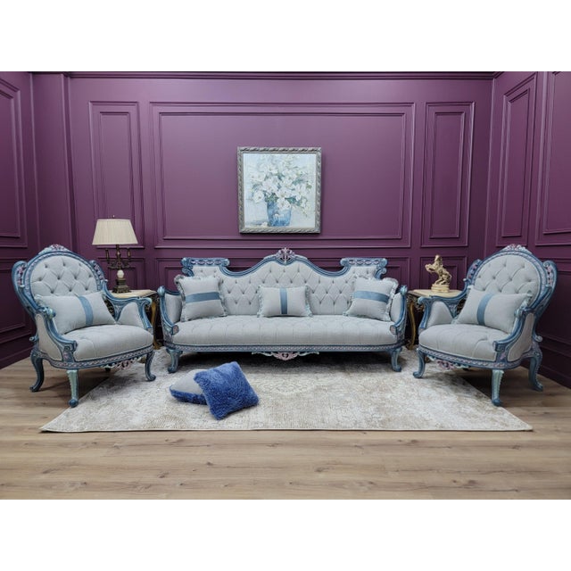 Indulge in the unparalleled elegance of this handcrafted French Provincial living room ensemble. Designed for those who...