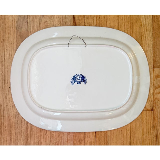 Late 20th Century Vintage Import Blue Transferware Platter With Trees and Castle For Sale - Image 5 of 8