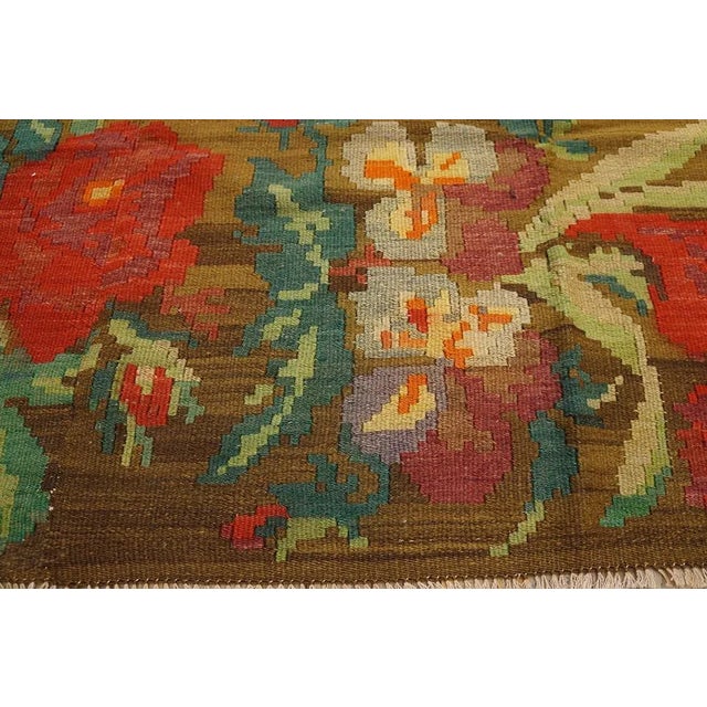 Raspberry Red 1900s Red Raspberry Floral Antique Kilim European Besserabian Flat-Weave 6'7''x 7' Wool Carpet Rug For Sale - Image 8 of 12