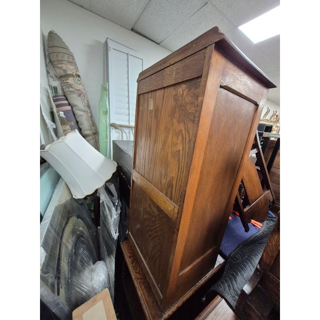 Early 20th Century Antique Oak Tambour Music Filing Cabinet For Sale - Image 5 of 6