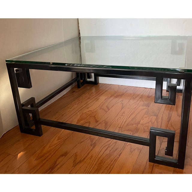 1960s Black Lacquered Coffee Table Greek Key Accent For Sale - Image 5 of 10