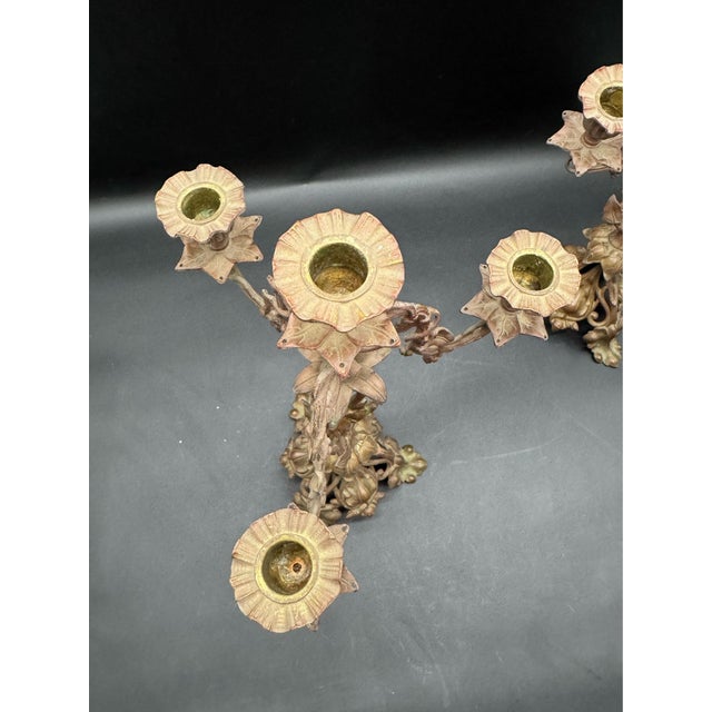 Antique French Art Noveau Bronze Candelabra Set For Sale - Image 4 of 7