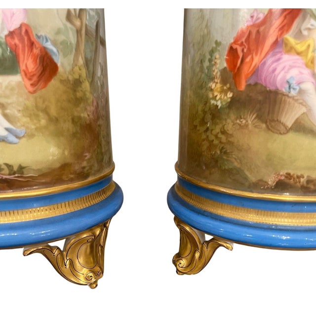 Blue Late 19th Century Pair of French Sèvres Style Porcelain Vases. For Sale - Image 8 of 10