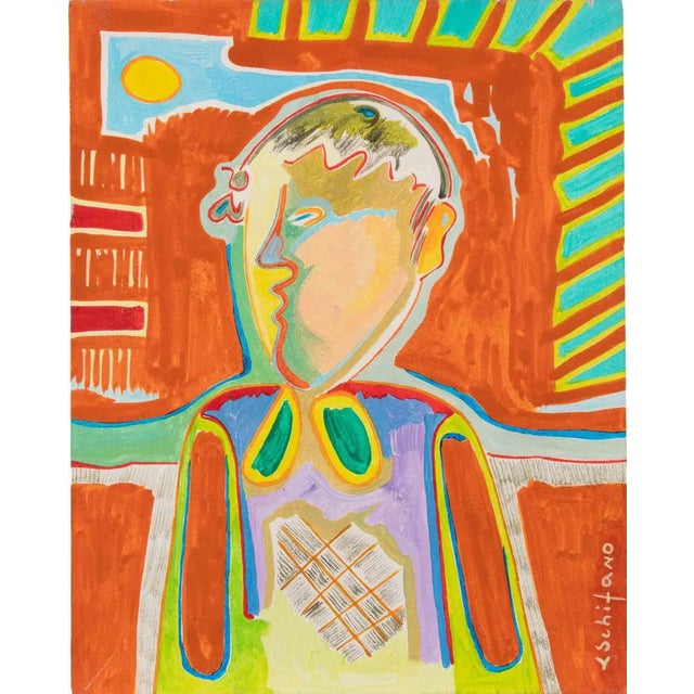 Luciano Schifano, Portrait of a Child, Oil Painting, 1984 For Sale