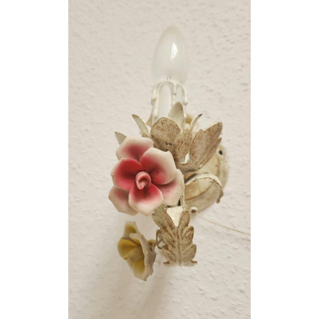 Vintage Wall Lamp with Floral Porcelain Elements, 1960s, Set of 2 For Sale - Image 18 of 18