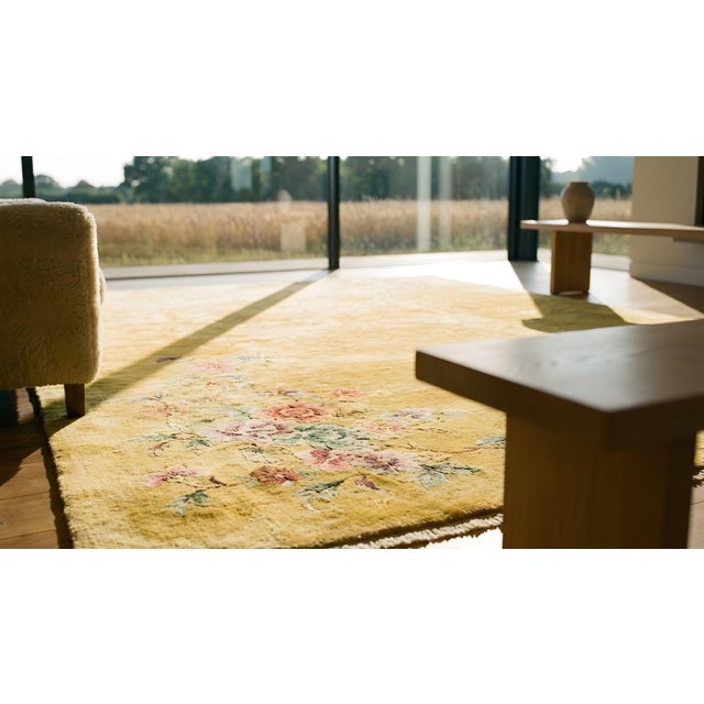1920s Yellow Gold Open Field Floral Antique Chinese Art Deco Carpet 9' X 11' 4'' Knotted Wool Rug For Sale - Image 12 of 12