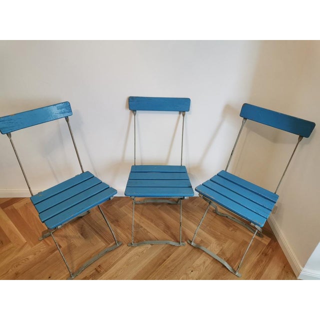 Very robust German beer garden chair, bistro chair, garden folding chair approx. 1920s 1940s, made of 6mm thick...