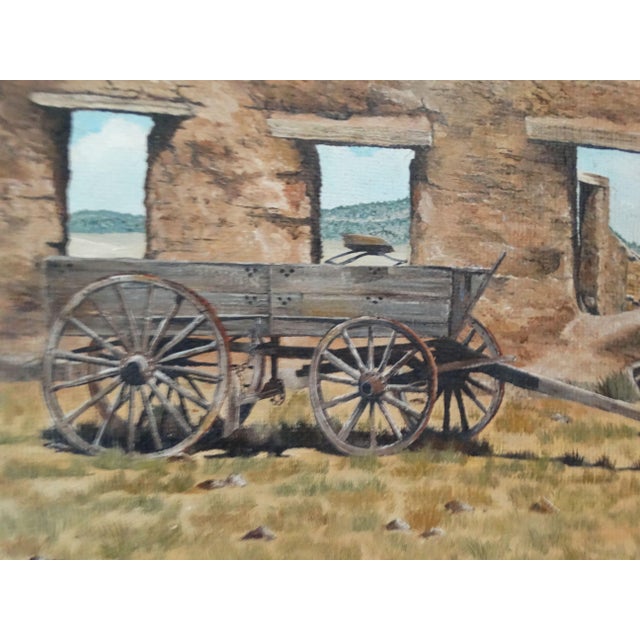 Mid 20th Century Wagon at Fort Union Ruins Oil Painting, Connie Blake For Sale - Image 5 of 11