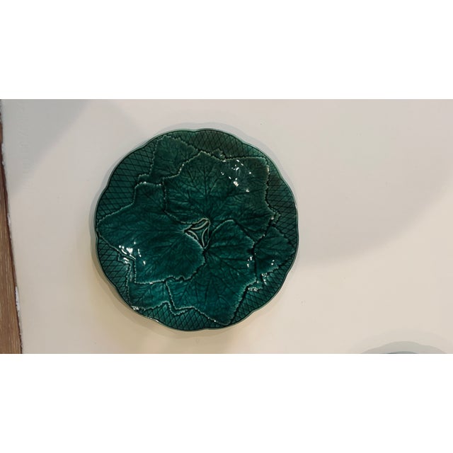 Set/6 Green Leaf Scalloped Majolica Plate From Gien For Sale - Image 9 of 13