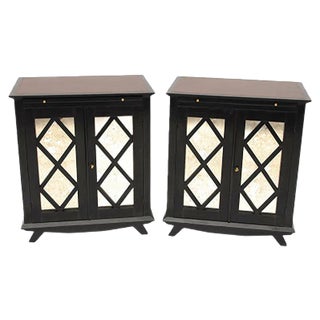 Black Lacquered Cabinets with Braces, 1950s, Set of 2 For Sale