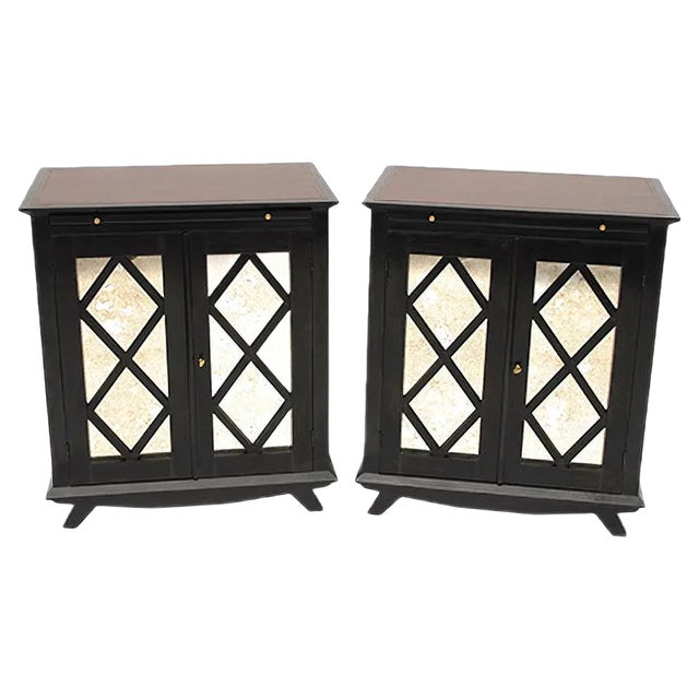 Black Lacquered Cabinets with Braces, 1950s, Set of 2 For Sale