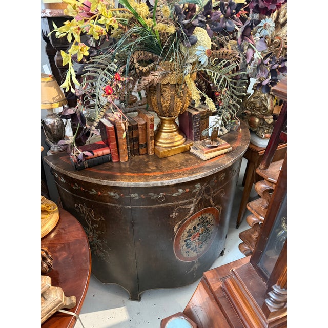 19th C Style Italian Painted Turazza Demilune Console Cabinet For Sale In Los Angeles - Image 6 of 7