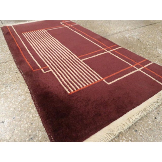 Mid 20th Century Galerie Shabab Collection Mid-20th Century Handmade Chinese Art Deco Throw Rug For Sale - Image 5 of 7