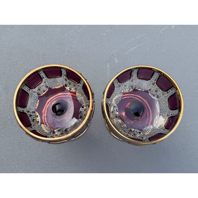 Amethyst Early 1900s Moser Czech Bohemian Amethyst Paneled Cabochon 24k Champagne Coupes - A Pair For Sale - Image 8 of 8