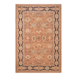 1990s Bohemian Ziegler Rose Blue Hand-Knotted Wool Rug - 6'0'' X 9'3'' For Sale